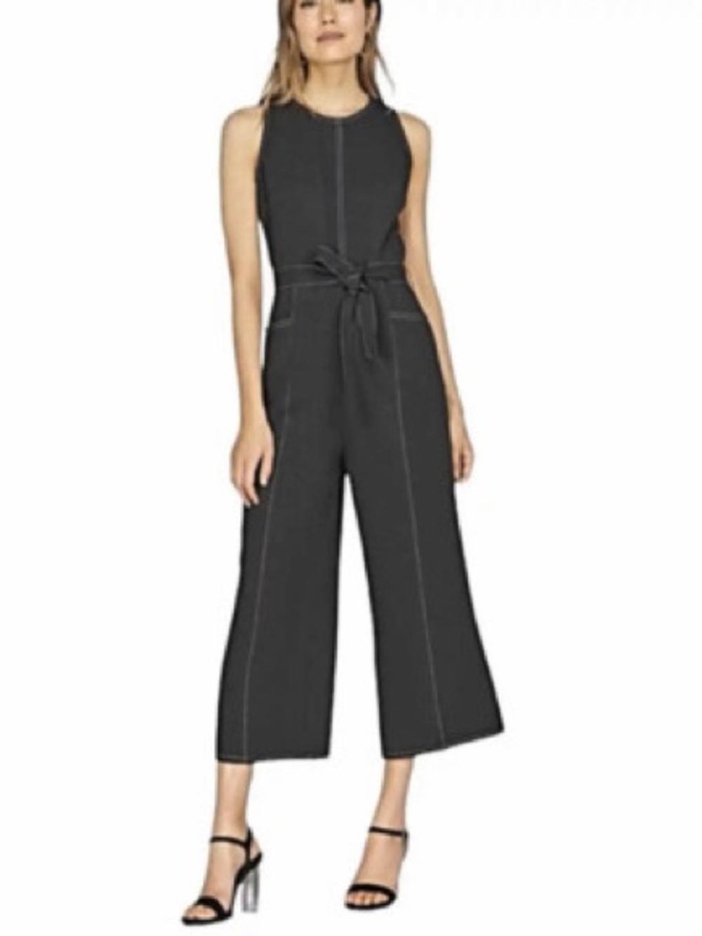 Greylin Sleeveless Black Wide-Leg Jumpsuit with Tie Waist